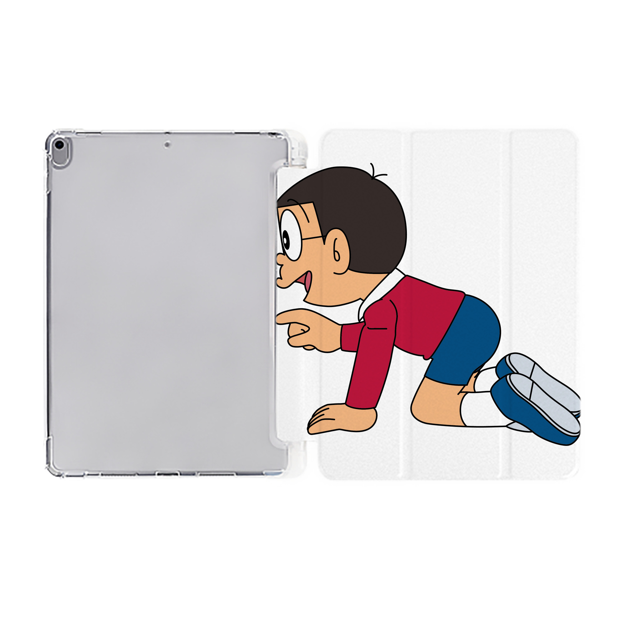 （画像用） ドラえもん 野比 のび太 Doraemon Nobita Nobi IPad ケース ペン収納付き 三つ折りスタンド PUレザー×シリコン 対応機種9.5/10.5/10.9インチ